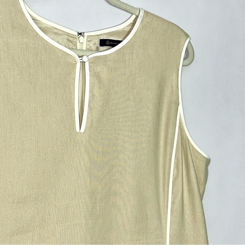 Brooks Brothers Linen Blend Shift Dress Women Size 16 Tan Quiet Luxury Preppy - Picture 3 of 11